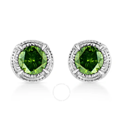 Haus Of Brilliance .925 Sterling Silver 1/3 Cttw Treated Green Diamond Modern 4-prong Solitaire Milg In White
