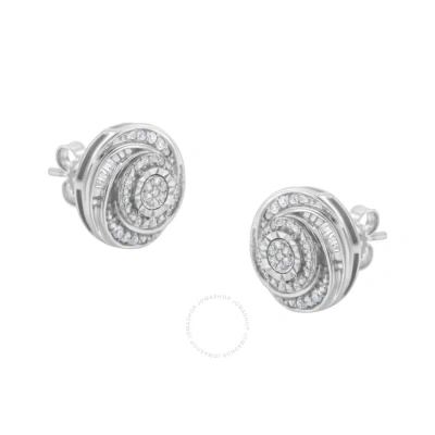 Haus Of Brilliance .925 Sterling Silver 1/4 Cttw Baguette And Round Diamond Swirl Love Knot Stud Ear In White