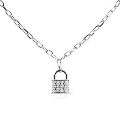 Haus Of Brilliance .925 Sterling Silver 1/4 Cttw Diamond Lock 18" Pendant Necklace With Paperclip Ch In White