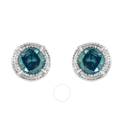 Haus Of Brilliance .925 Sterling Silver Treated Colored Diamond Modern 4-prong Solitaire Milgrain Stud Earrings In Multi