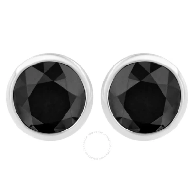 Haus Of Brilliance .925 Sterling Silver 2 Cttw Black Diamond Screw-back Classic Bezel Solitaire Stud In White