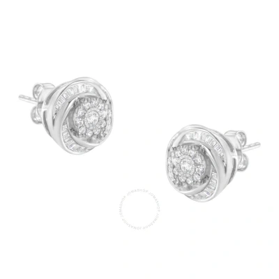 Haus Of Brilliance .925 Sterling Silver 3/4 Cttw Round And Baguette-cut Diamond Love Knot Stud Earri In White