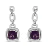 Haus Of Brilliance .925 Sterling Silver 6x6mm Cushion Shaped Natural Purple Amethyst And Diamond Accent Drop And Dangle In White