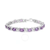 HAUS OF BRILLIANCE HAUS OF BRILLIANCE .925 STERLING SILVER 7X5MM OVAL AMETHYST AND DIAMOND ACCENT X-LINK BRACELET (H-I 