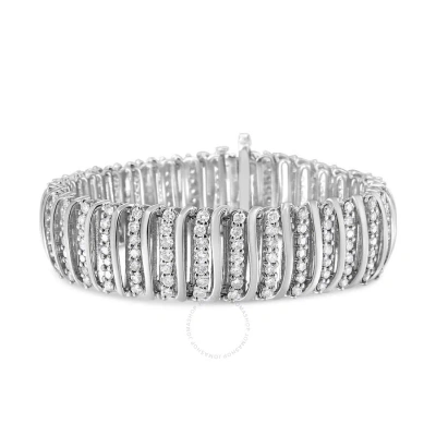Haus Of Brilliance .925 Sterling Silver 8 1/2 Cttw Diamond 7 Row Chevron "s" Curved Link Tennis Brac In White