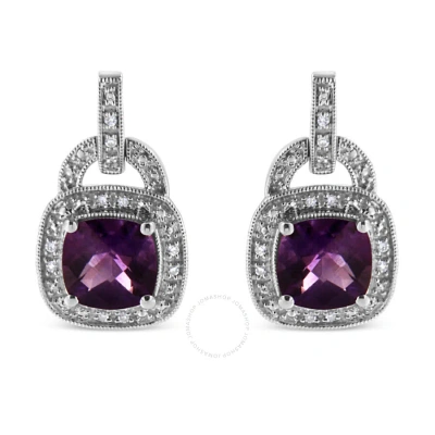 Haus Of Brilliance .925 Sterling Silver 8mm Natural Cushion Shaped Amethyst And Diamond Accent Halo With Push Back Dang In Purple