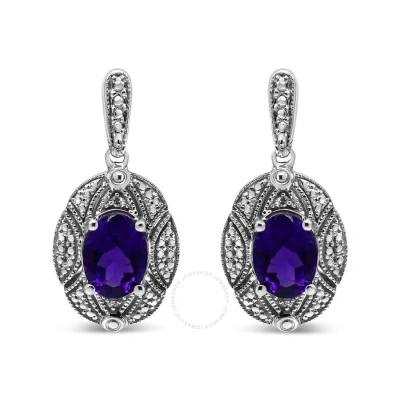 Haus Of Brilliance .925 Sterling Silver Diamond Accent And 8x6mm Purple Oval Amethyst Stud Earrings  In White