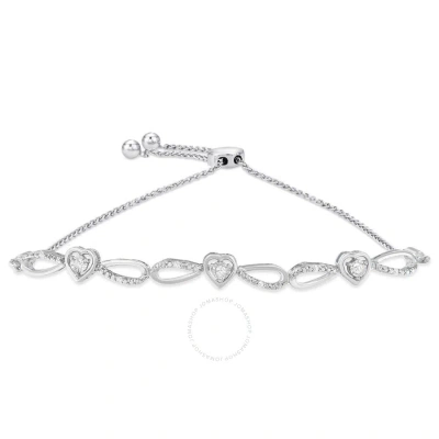 Haus Of Brilliance .925 Sterling Silver Diamond Accent Heart And Infinity 4-10 Adjustable Bolo Brace In White