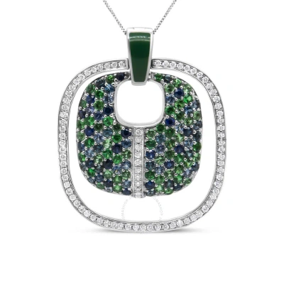 Haus Of Brilliance .925 Sterling Silver Green Enamel Pendant With 1/2 Cttw Diamond In White