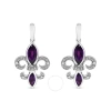 Haus Of Brilliance .925 Sterling Silver Marquise Cut Amethyst And Diamond Accent Fleur De Lis Dangle Stud Earrings In White
