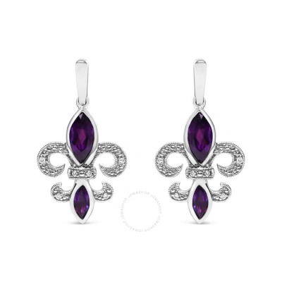 Haus Of Brilliance .925 Sterling Silver Marquise Cut Amethyst And Diamond Accent Fleur De Lis Dangle In White