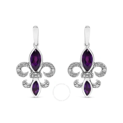 HAUS OF BRILLIANCE HAUS OF BRILLIANCE .925 STERLING SILVER MARQUISE CUT AMETHYST AND DIAMOND ACCENT FLEUR DE LIS DANGLE