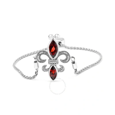 Haus Of Brilliance .925 Sterling Silver Marquise Garnet And Diamond Accent Lariat 4-10 Fleur De Lis Adjustable Bolo Bra In White