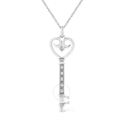 Haus Of Brilliance .925 Sterling Silver Pave And Bezel-set Diamond Accent Key 18" Heart And Lock Pen In White