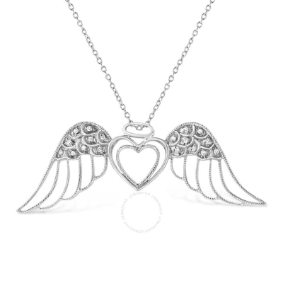 Haus Of Brilliance .925 Sterling Silver Pave-set Diamond Accent Angel Wing 18" Double Heart Pendant In White
