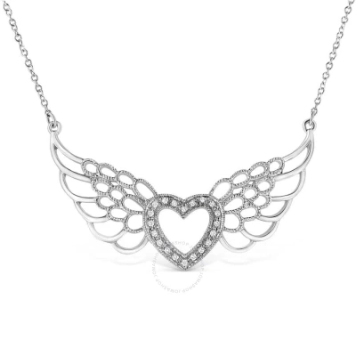 Haus Of Brilliance .925 Sterling Silver Pave-set Diamond Accent Fairy Wing 18" Heart Pendant Necklac In White