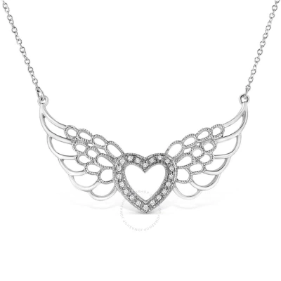 HAUS OF BRILLIANCE HAUS OF BRILLIANCE .925 STERLING SILVER PAVE-SET DIAMOND ACCENT FAIRY WING 18" HEART PENDANT NECKLAC