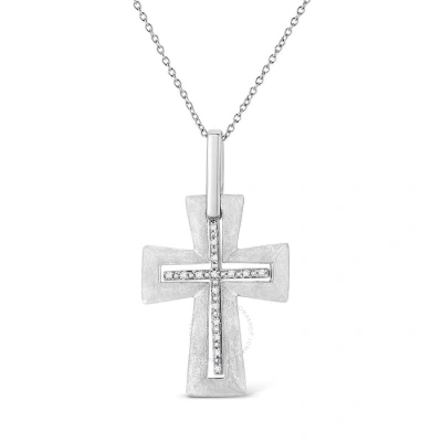 HAUS OF BRILLIANCE HAUS OF BRILLIANCE .925 STERLING SILVER PRONG-SET DIAMOND ACCENT CROSS 18" PENDANT NECKLACE (I-J COL