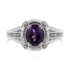 HAUS OF BRILLIANCE .925 STERLING SILVER PRONG SET NATURAL OVAL SHAPE 9X7 MM PURPLE AMETHYST SOLITAIRE AND DIAMOND ACCEN