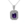 Haus Of Brilliance Silver Purple Amethyst And Diamond Accent Art Deco Style Pendant Necklace In Metallic