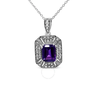 Haus Of Brilliance .925 Sterling Silver Purple Amethyst And Diamond Accent Art Deco Style 18" Pendan In White
