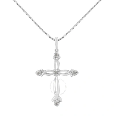 Haus Of Brilliance .925 Sterling Silver Round-cut Diamond Accent Cross Pendant Necklace (1/15 Cttw In White