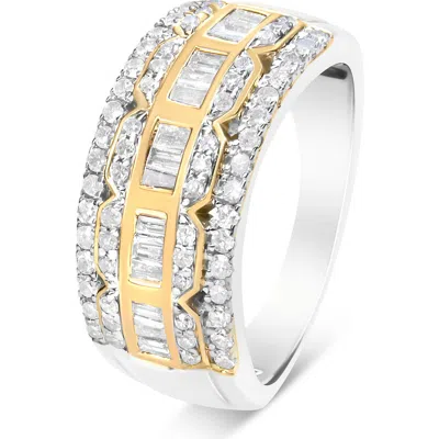 Haus Of Brilliance 10k White And Yellow Gold 1.00 Cttw Baguette And Round Cut Diamond Art Deco Multi-row Ring Band