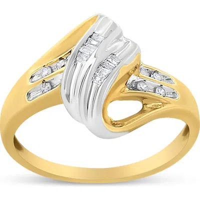 Haus Of Brilliance 10k Gold 1/10 Cttw Baguette And Round-cut Diamond Bypass Ring In Yellow