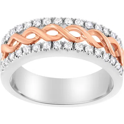 Haus Of Brilliance 10k White And Rose Gold 1/3 Cttw Diamond Split Shank And Infinity Ribbon Band Ring In Multi