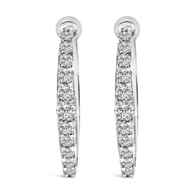 Haus Of Brilliance 10k White Gold 1/4 Cttw Lab Grown Diamond Heart Shaped Huggy Hoop Earrings In Metallic