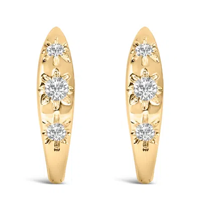 HAUS OF BRILLIANCE 10K GOLD 1/5 CTTW LAB GROWN DIAMOND THREE STONE HUGGIE HOOP EARRINGS