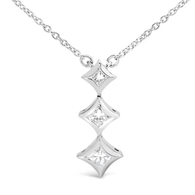 Haus Of Brilliance 10k Gold 1/5 Cttw Princess Cut Diamond 3 Stone Drop 18" Pendant Necklace In White