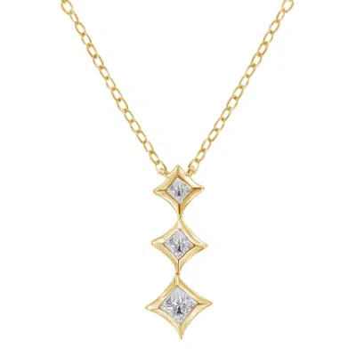 Haus Of Brilliance 10k Gold 1/5 Cttw Princess Cut Diamond 3 Stone Drop 18" Pendant Necklace In Yellow