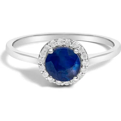 Haus Of Brilliance 10k White Gold Blue Sapphire And 1/10 Cttw Diamond Halo Ring In Metallic