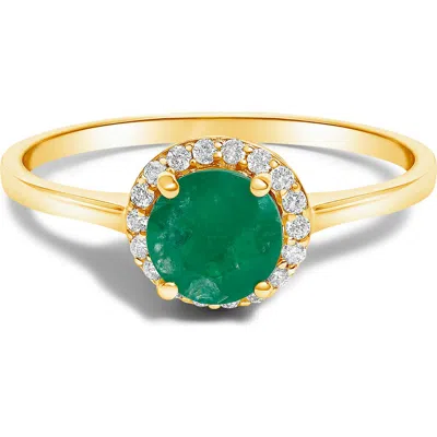 Haus Of Brilliance 10k Yellow Gold Green Emerald And 1/10 Cttw Diamond Halo Ring