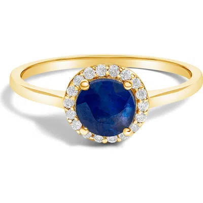 Haus Of Brilliance 10k Yellow Gold Blue Sapphire And 1/10 Cttw Diamond Halo Ring