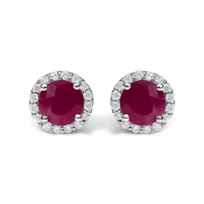 Haus Of Brilliance 10k White Gold Red Ruby And 1/6 Cttw Diamond Halo Stud Earring