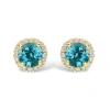 Haus Of Brilliance 10k Gold Gemstone And 1/6 Cttw Diamond Halo Stud Earring In Blue