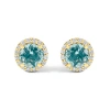 Haus Of Brilliance 10k Gold Gemstone And 1/6 Cttw Diamond Halo Stud Earring In Blue