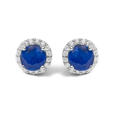 Haus Of Brilliance 10k Gold Gemstone And 1/6 Cttw Diamond Halo Stud Earring In Blue