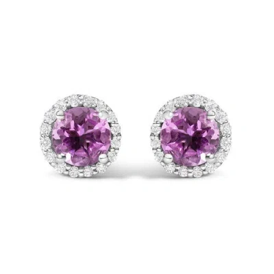 Haus Of Brilliance 10k Gold Gemstone And 1/6 Cttw Diamond Halo Stud Earring In Purple