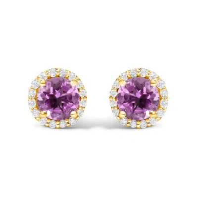 Haus Of Brilliance 10k Yellow Gold Purple Amethyst And 1/6 Cttw Diamond Halo Stud Earring
