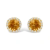 Haus Of Brilliance 10k Gold Gemstone And 1/6 Cttw Diamond Halo Stud Earring In Orange