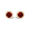 Haus Of Brilliance 10k Gold Gemstone And 1/6 Cttw Diamond Halo Stud Earring In Red