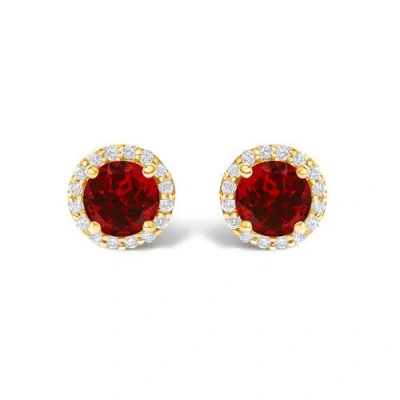 Haus Of Brilliance 10k Gold Gemstone And 1/6 Cttw Diamond Halo Stud Earring In Red