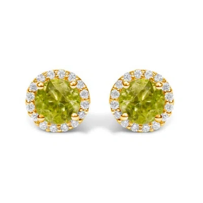 Haus Of Brilliance 10k Yellow Gold Green Peridot And 1/6 Cttw Diamond Halo Stud Earring In Multi