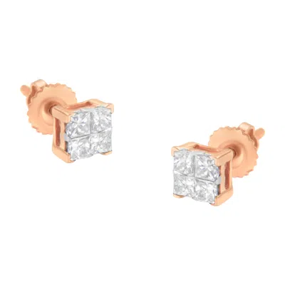 Haus Of Brilliance 10k Gold Princess Diamond Composite Stud Earring In Multi