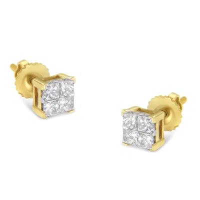 Haus Of Brilliance 10k Gold Princess Diamond Composite Stud Earring In Yellow