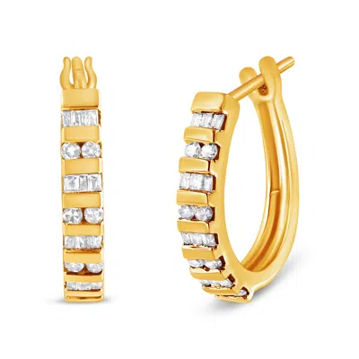 Haus Of Brilliance 10k Gold Round And Baguette-cut Diamond Hoop Earrings In Yellow