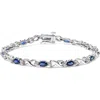 Haus Of Brilliance 10k White Gold 5x4mm Oval Sapphire Gemstone And 1/10 Cttw Diamond Prong Set "x" Link Bracelet In Metallic